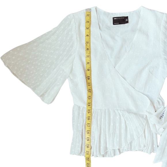 Business Casual Top Workwear Office White Swiss Dot Wrap Peplum Blouse Sz 2 - Picture 8 of 11